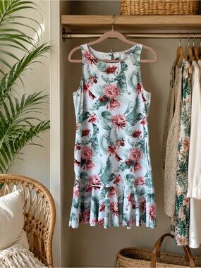 Tommy Bahama Floral Palm Print Sleeveless Pocket Dress Size M Coastal Pink Green